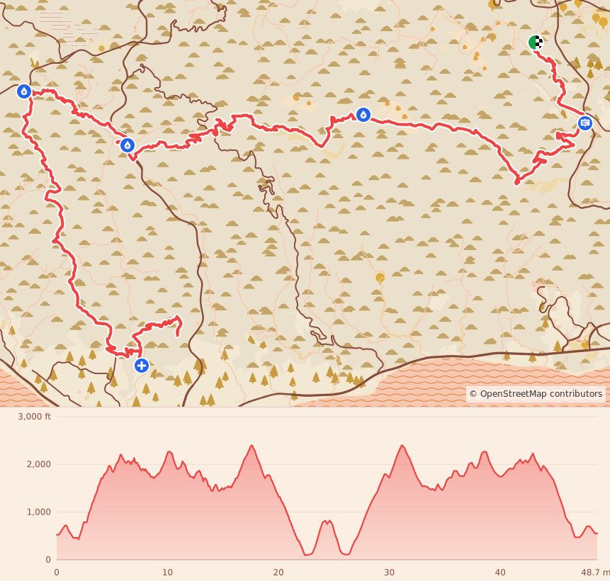 Sean O'Brien - 50 Miler course map and elevation profile