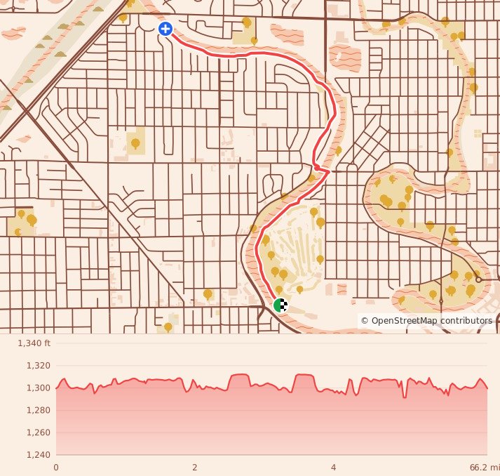 Turkey Trails- Wichita - 10K course map and elevation profile