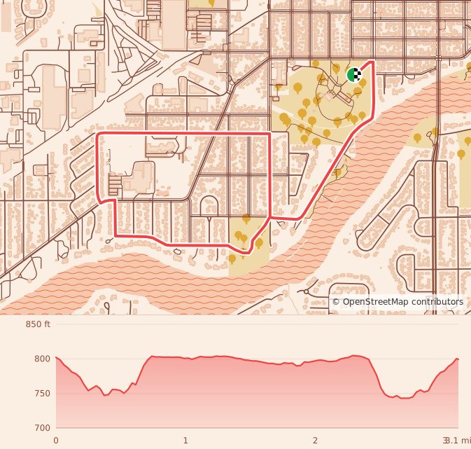 YMCA Freaky 5K & Mini Monster Dash - 5K course map and elevation profile