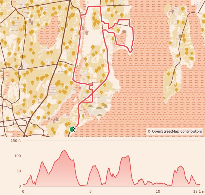 Ocean State Rhode Races - Half Marathon course map and elevation profile