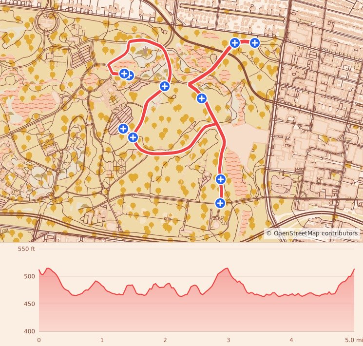 St. Louis Turkey Trot 5K & 8K - 8K course map and elevation profile