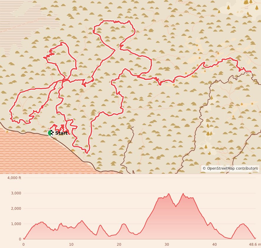 Ray Miller 50/50 - 50 Miler course map and elevation profile