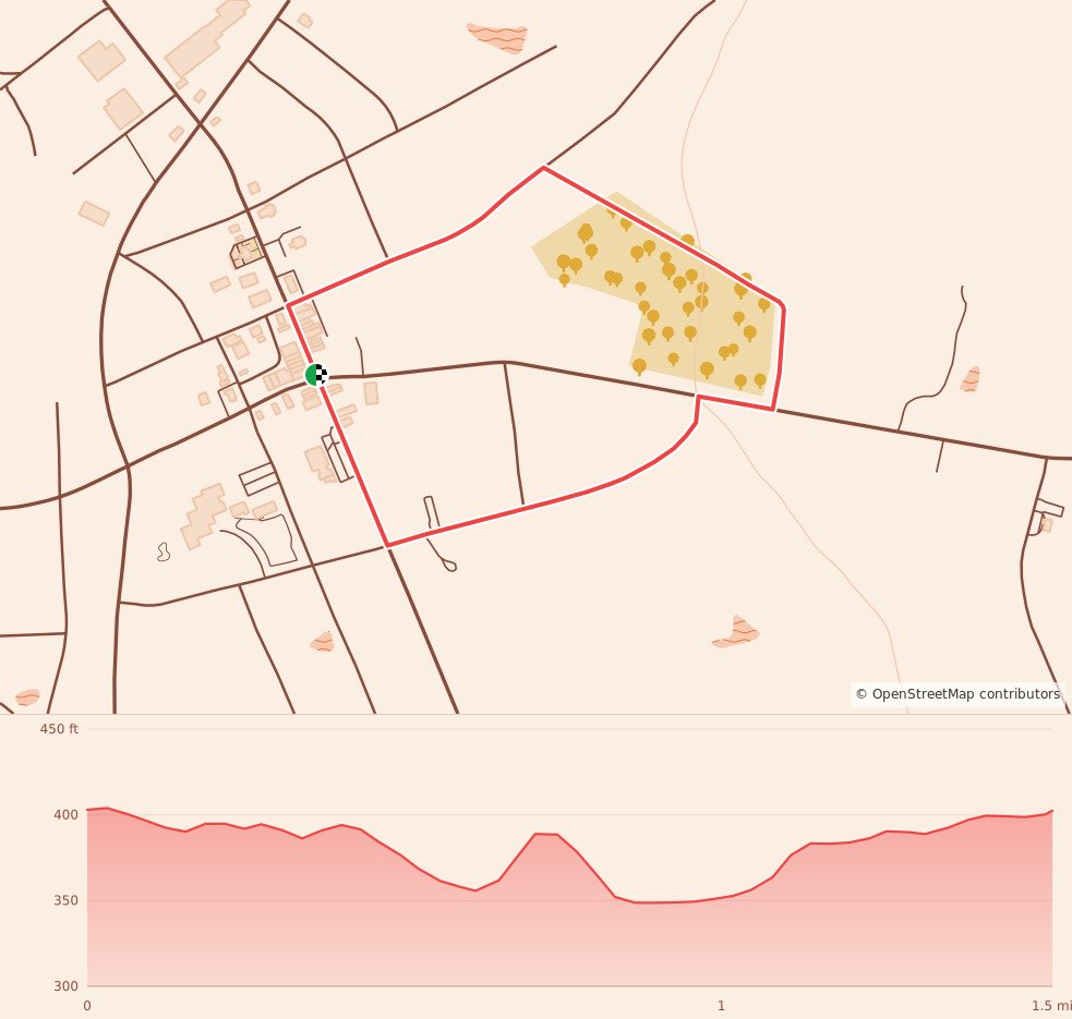Mt. Gilead Jingle Bell Jaunt - 1.5 Miles course map and elevation profile