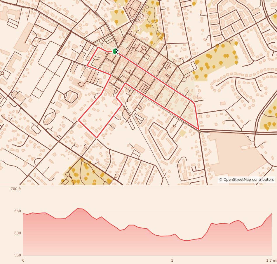 Gobble Gobble Run or Wobble 5K - 2.6K course map and elevation profile