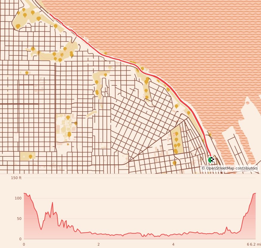 Santa Runs Tacoma - 10K course map and elevation profile