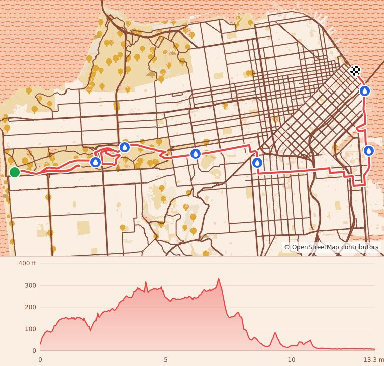 San Francisco Marathon - 2nd Half Marathon course map and elevation profile