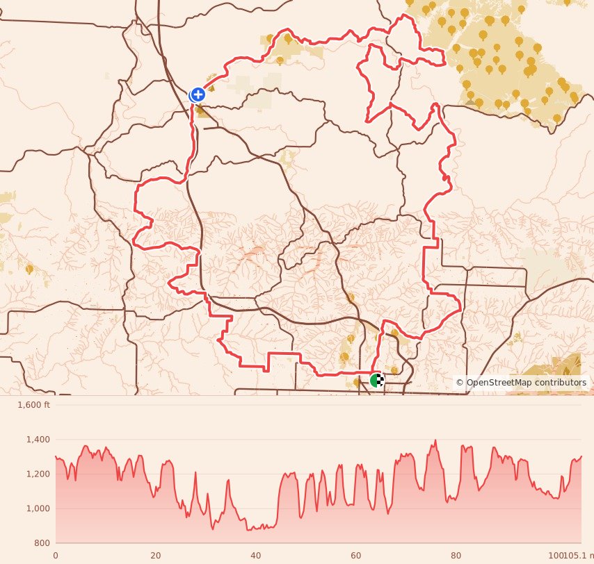 Life Time Big Sugar Gravel - 100 Mile course map and elevation profile