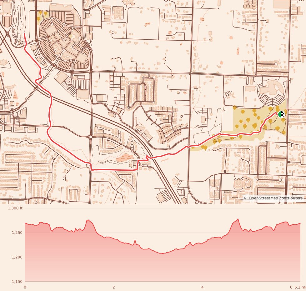 Salute to Veterans 5K/10K/Half Marathon - Rogers, AR - 10K course map and elevation profile