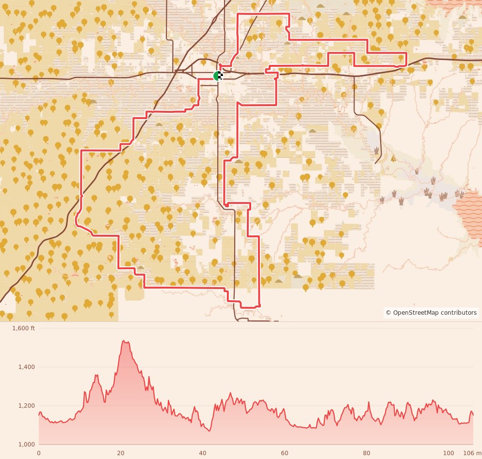 Life Time Unbound Gravel - 100 course map and elevation profile