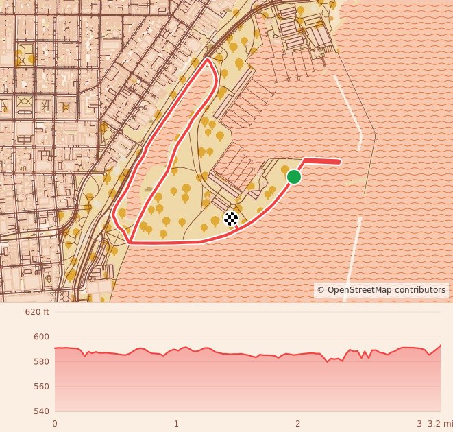 Lakefront Discovery Run - 5K course map and elevation profile
