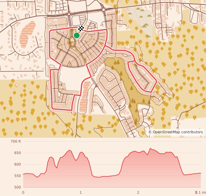 Ten Trails Active Club 5k Turkey Trot - 5K course map and elevation profile
