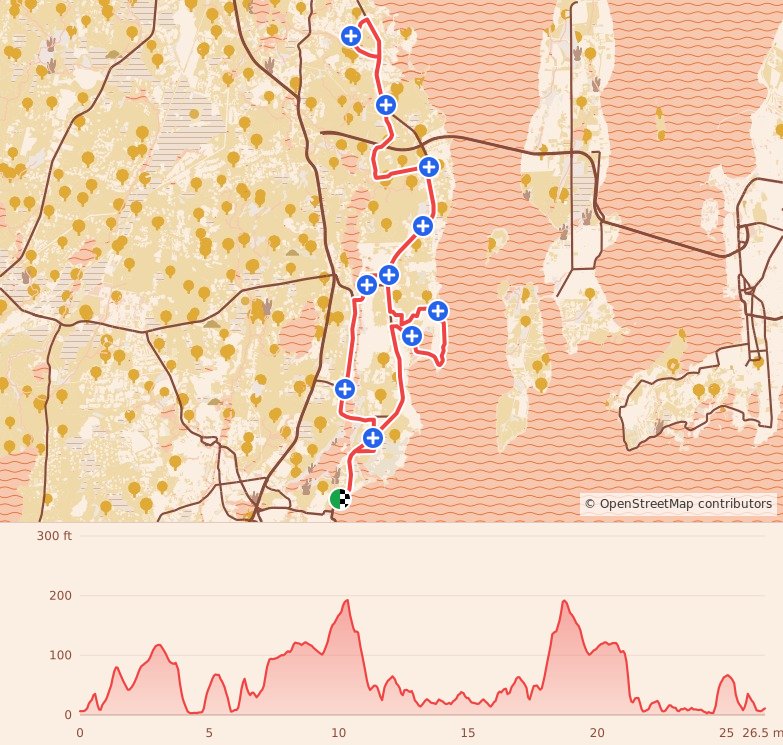 Ocean State Rhode Races - Marathon course map and elevation profile