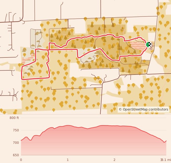 Sodalis Scurry - 5K course map and elevation profile
