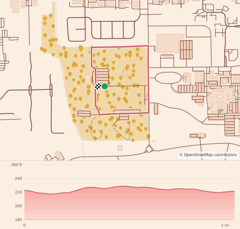 LAMP's Maroon and Gold Fun Run - 1 Mile course map and elevation profile