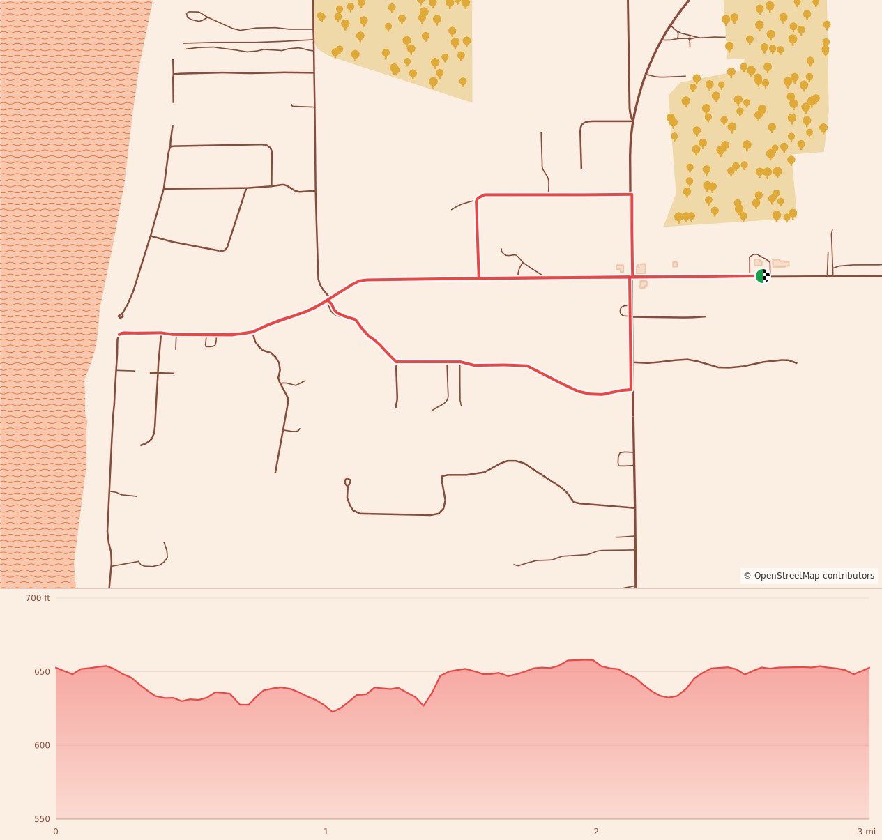 Dashing Through Glenn Holiday Fun Run - 5K course map and elevation profile