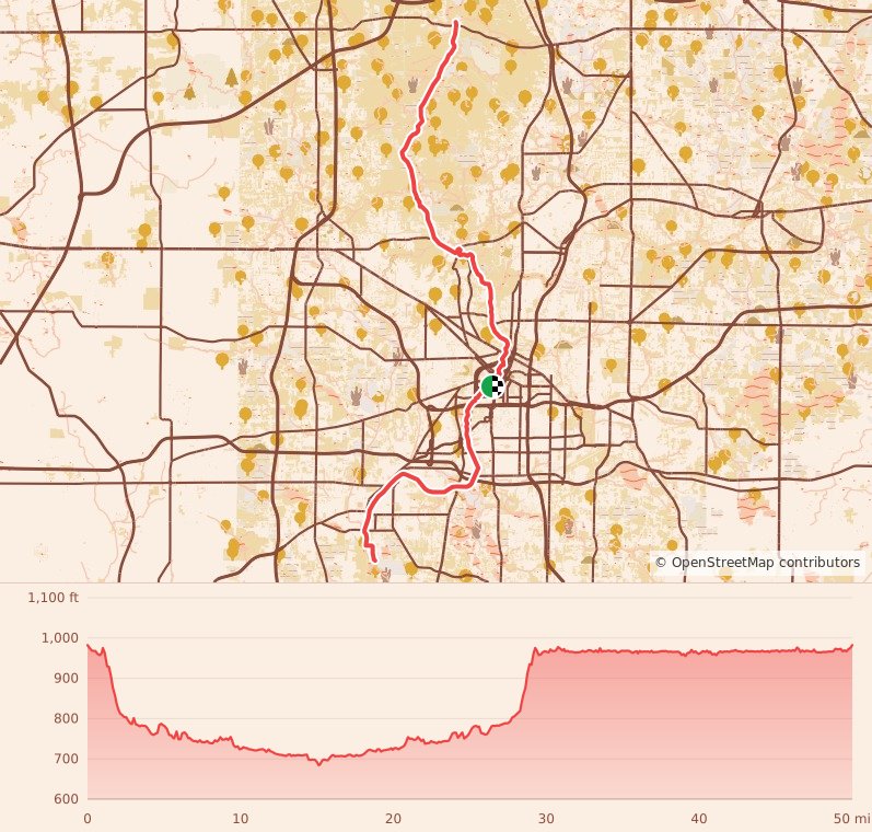 Canal Corridor Endurance Run - 50 Mile Front Half course map and elevation profile