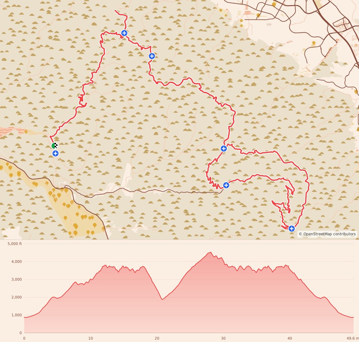 That's No Moon - 50 Miler course map and elevation profile