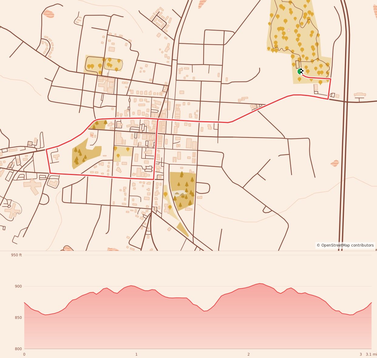 Royston Turkey Trot 5K and 1 mile fun run - 5K course map and elevation profile