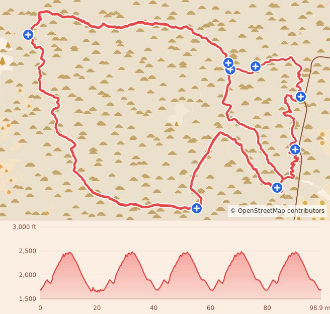 Javelina Jundred - 100 Miler course map and elevation profile