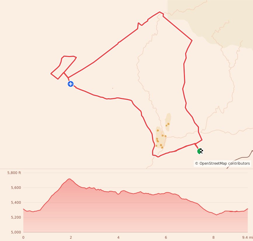 Arches Marathon and Half - 15K course map and elevation profile