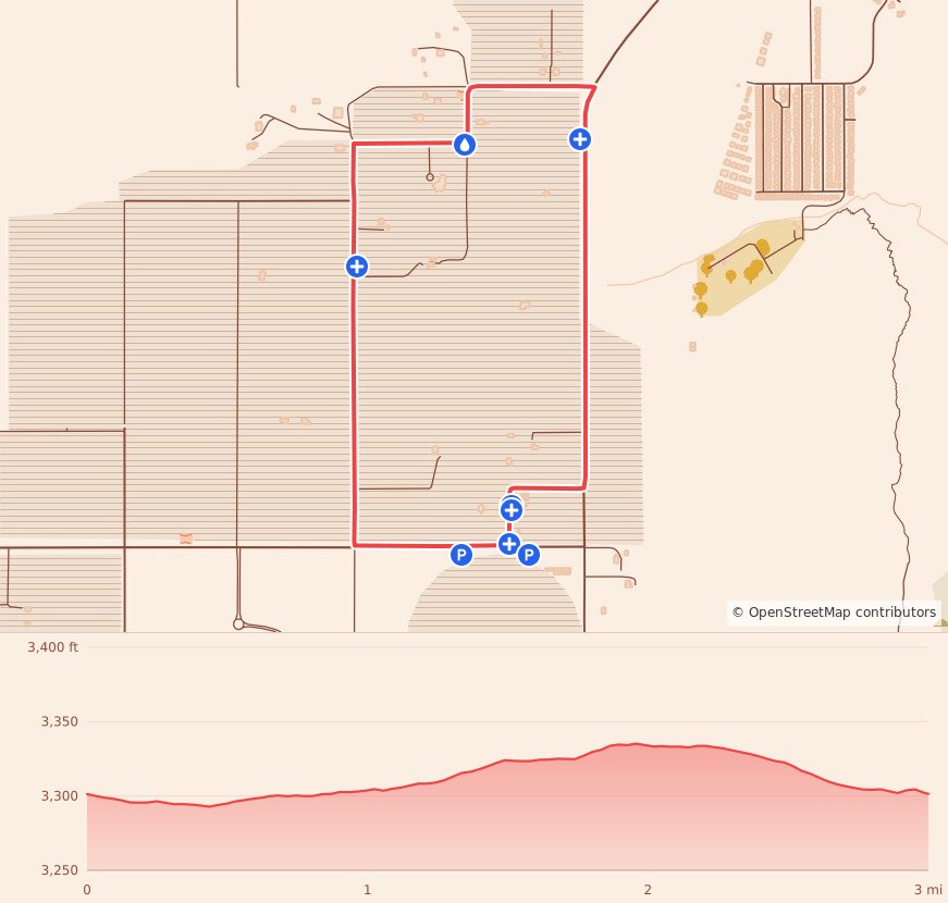 Southern Utah Halloween Half Marathon, 5k, and Relay - 5K course map and elevation profile