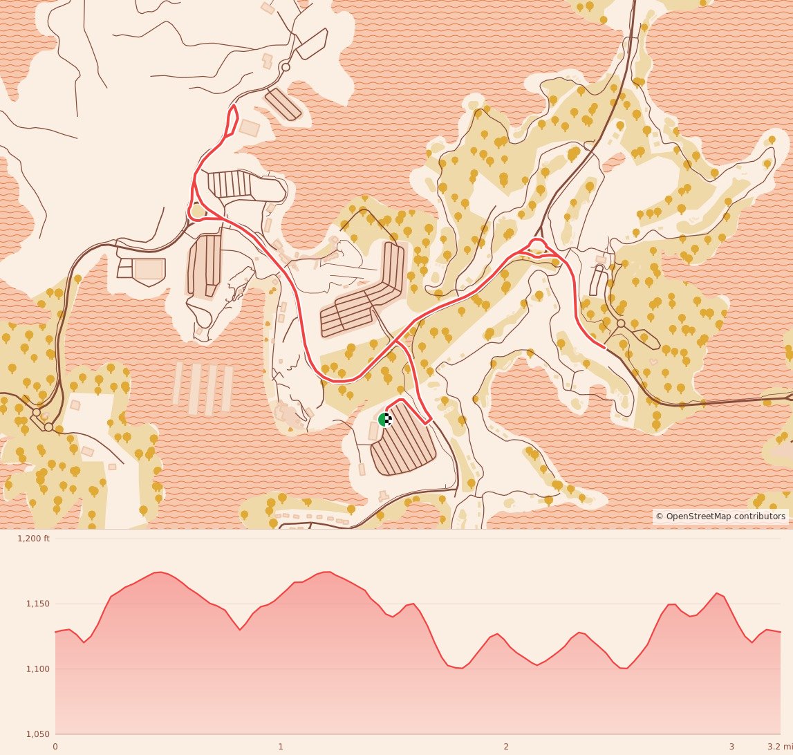 Dashing through the Glow 5K at Lanier Islands - 5K course map and elevation profile
