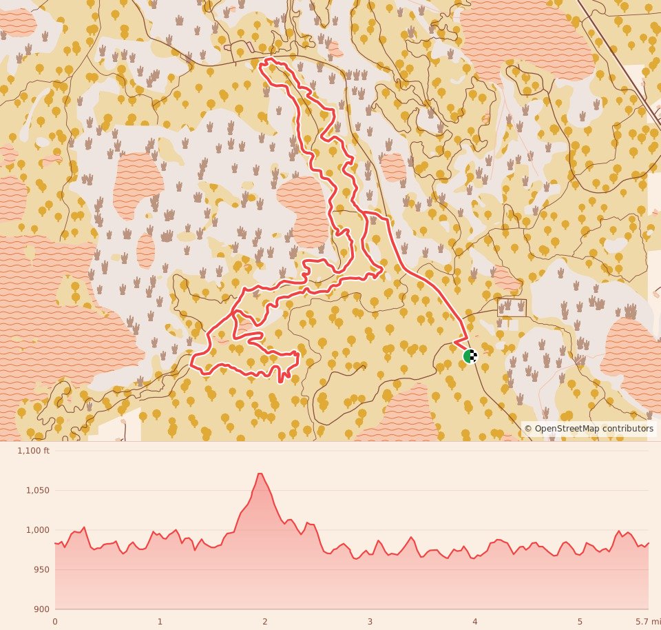 Bonfyre Trail Fest - 5M course map and elevation profile