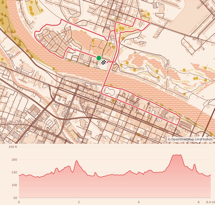 Palmetto Peach Half Marathon, 10K, and 5K presented by Fleet Feet - 10K course map and elevation profile