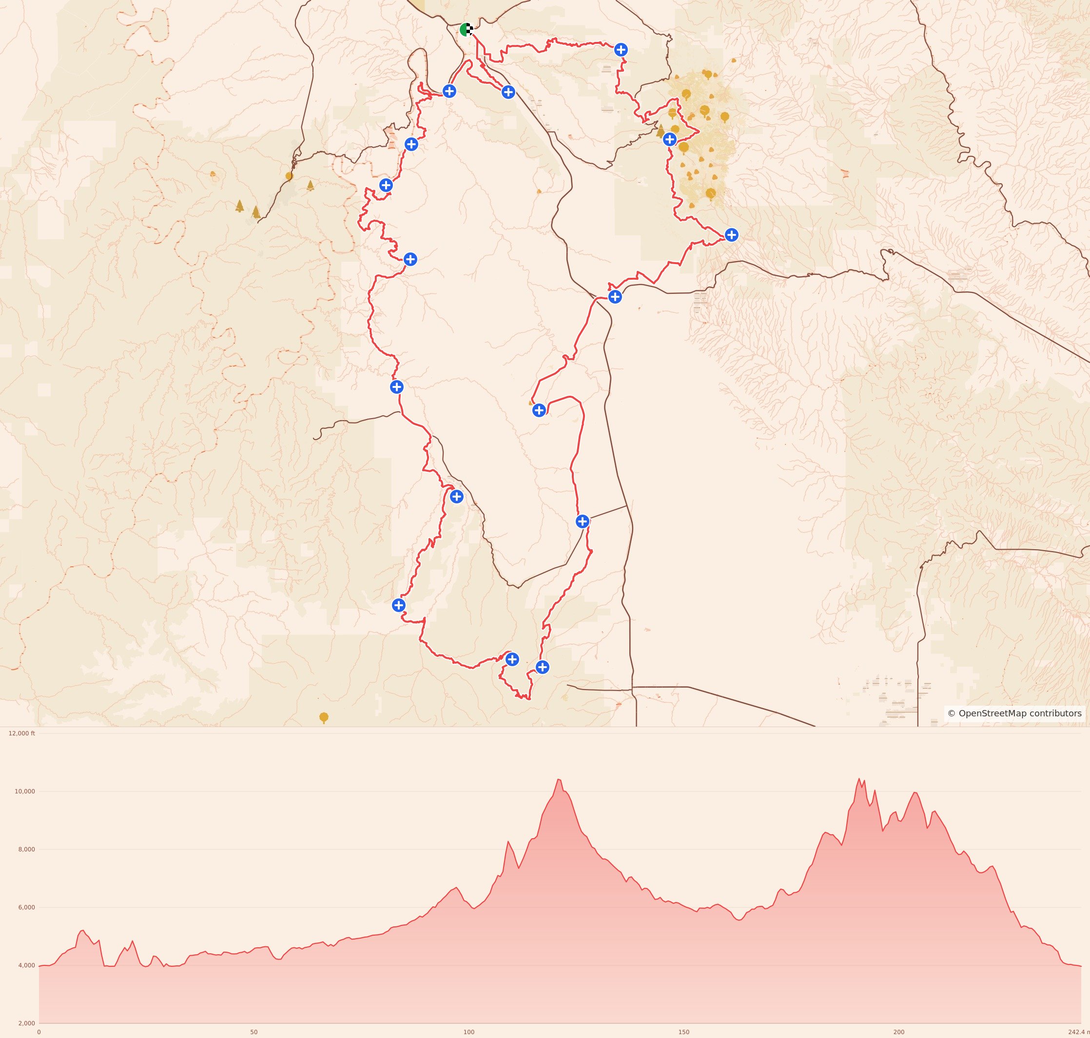 Moab 240 Endurance Run - 240 Miler course map and elevation profile