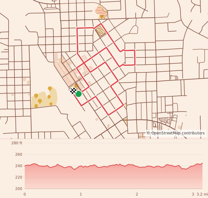 Amory Turkey Trot 5K - 5K course map and elevation profile