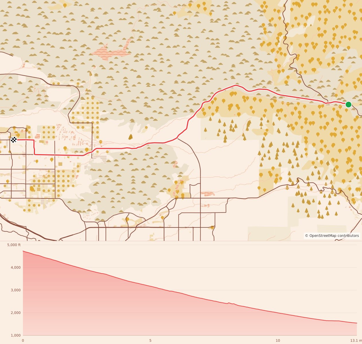 REVEL Big Bear - Half Marathon course map and elevation profile