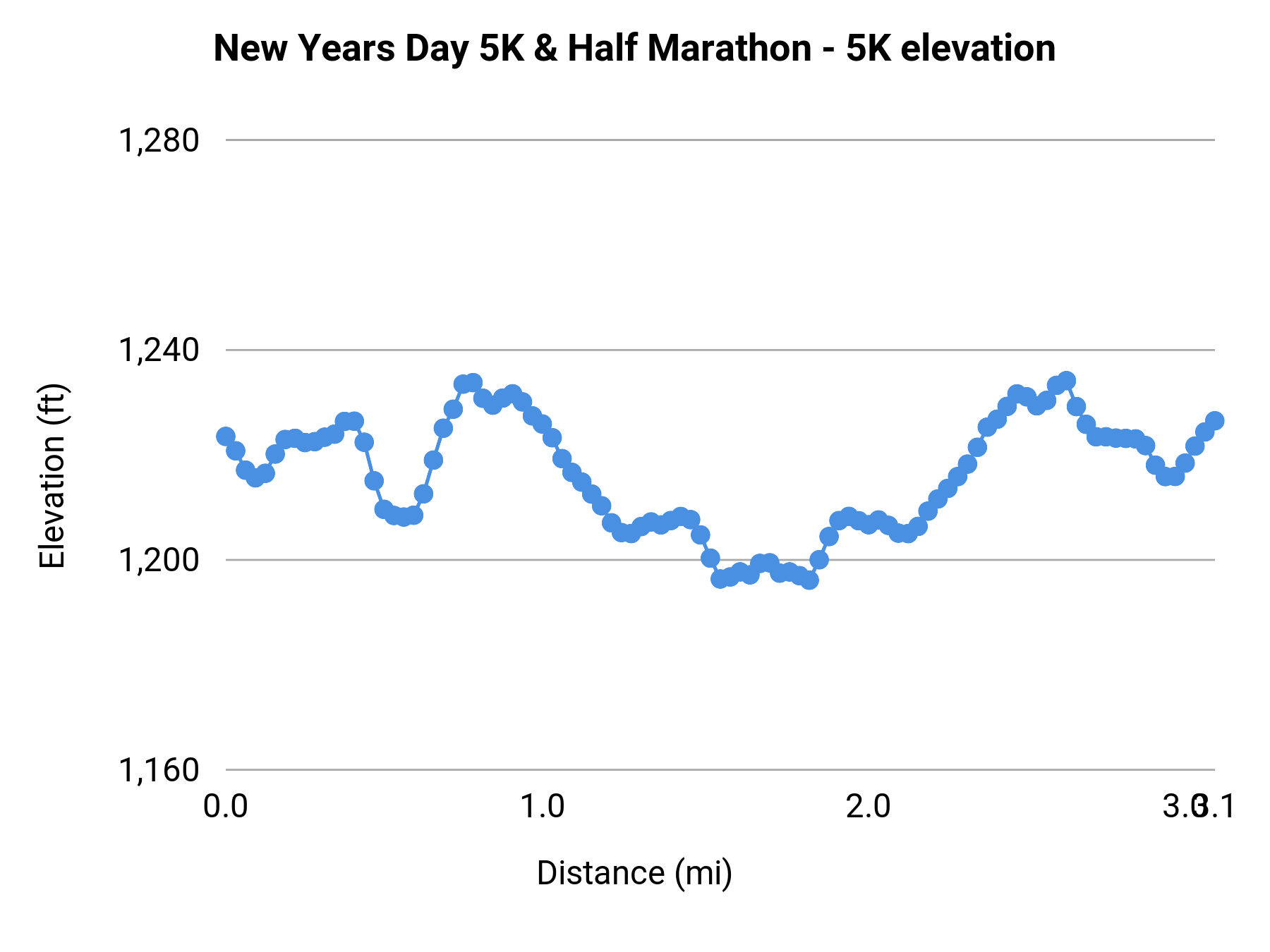 New Years Day 5K & Half Marathon - 5K elevation profile