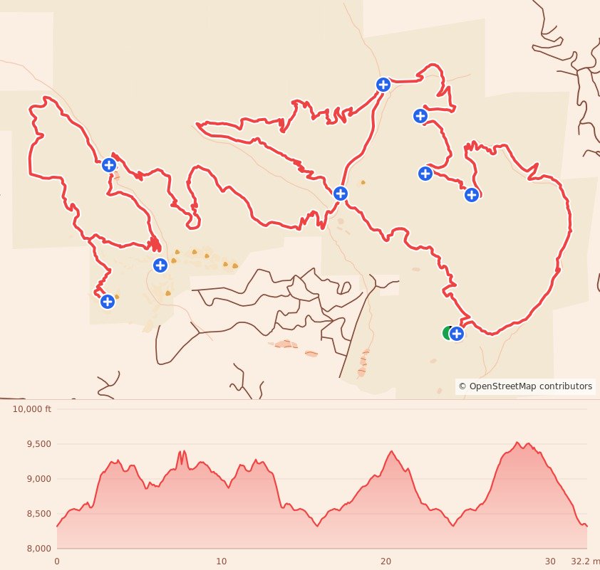 Sawmill Trail Runs - 50K course map and elevation profile
