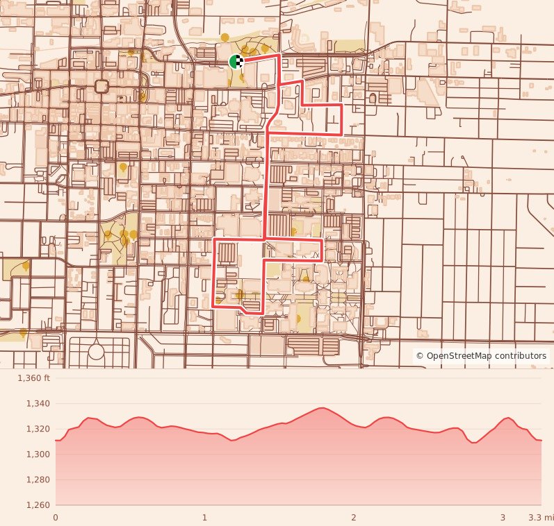 Fleet Feet Springfield Santa Run presented by Altra - 5K course map and elevation profile