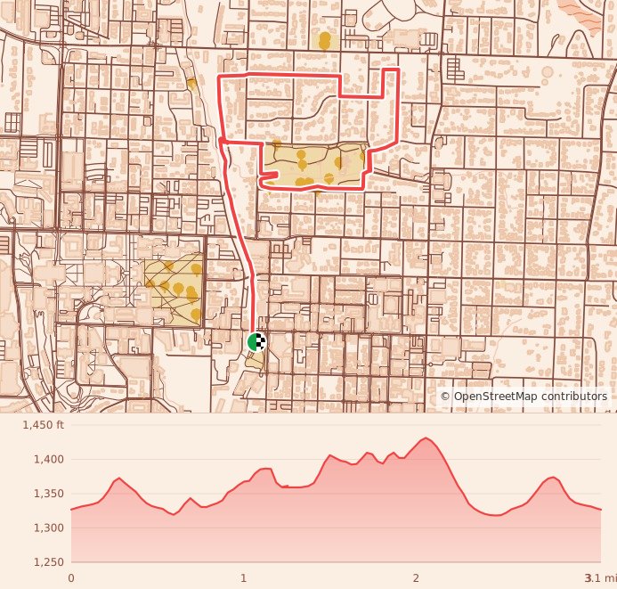 Turkey Trot-n-Trek - 5K course map and elevation profile