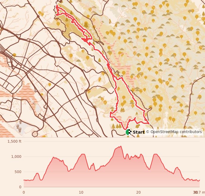 Skyline 50k Endurance Run - 50K course map and elevation profile