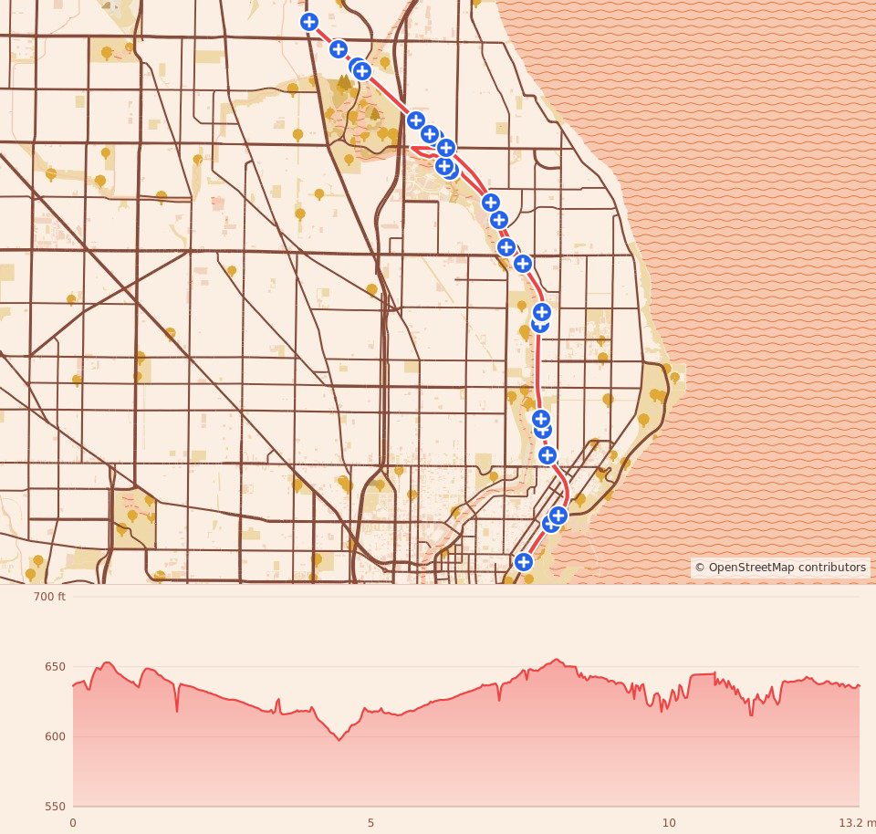 Hot Cider Hustle - Shorewood Half Marathon & 5K - Half Marathon course map and elevation profile