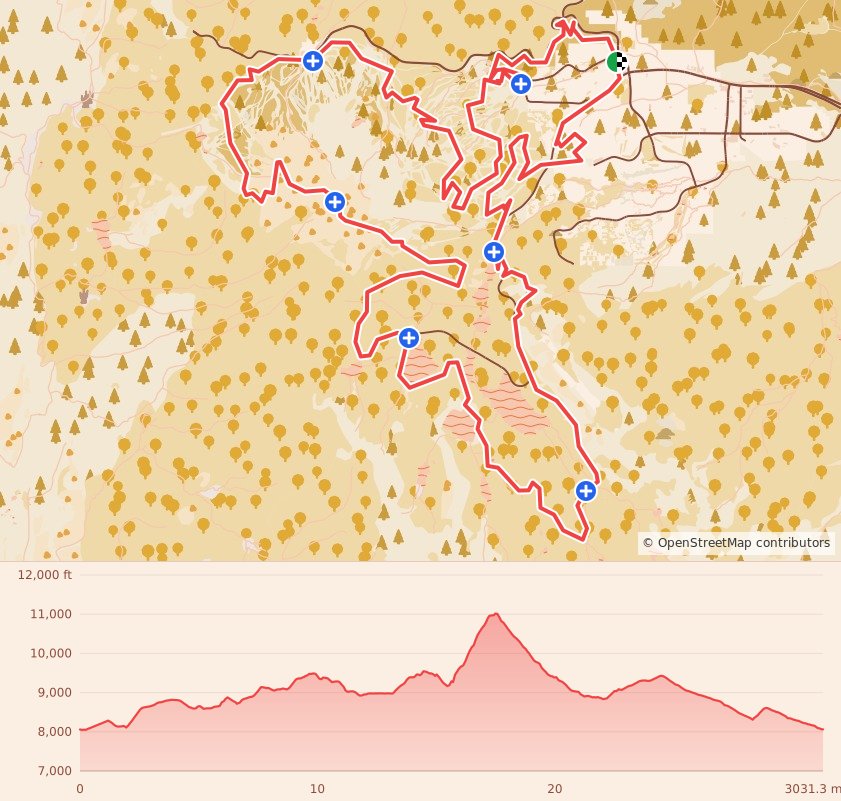 Mammoth Trail Fest - 50k course map and elevation profile