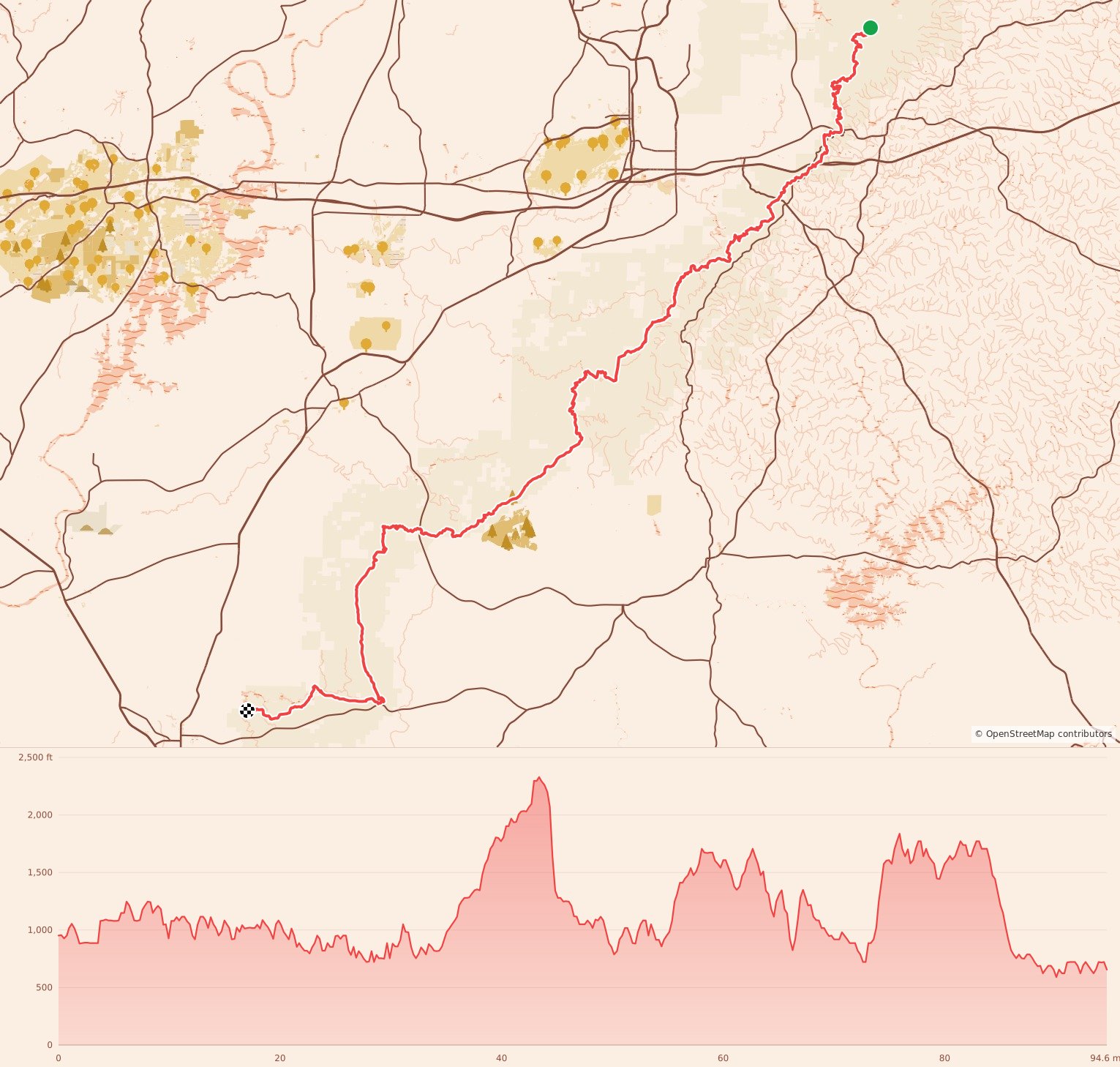 Pinhoti Trail Runs - Pinhoti 100 course map and elevation profile