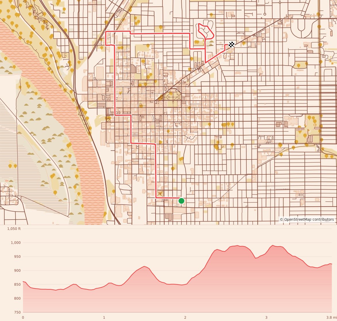 Donut Dash - 6.1K course map and elevation profile