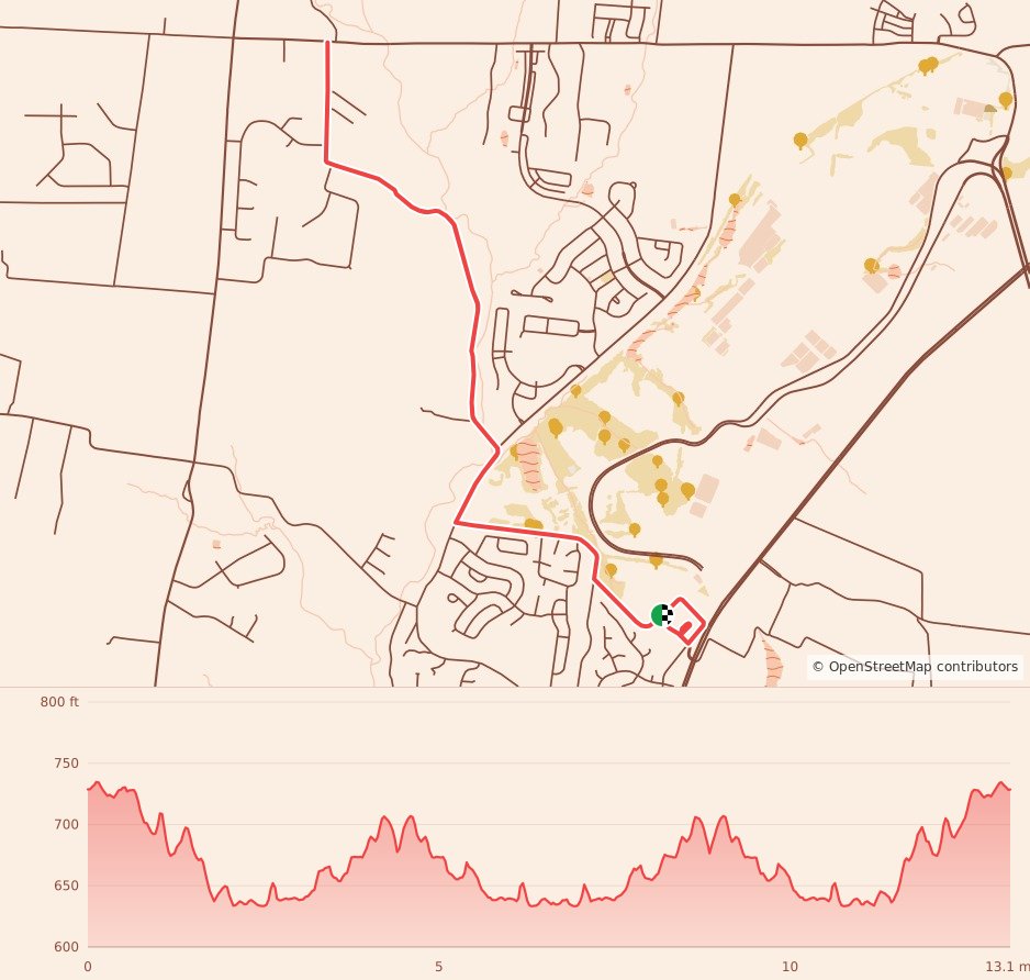 Spring Hill Turkey Burn - Half Marathon course map and elevation profile