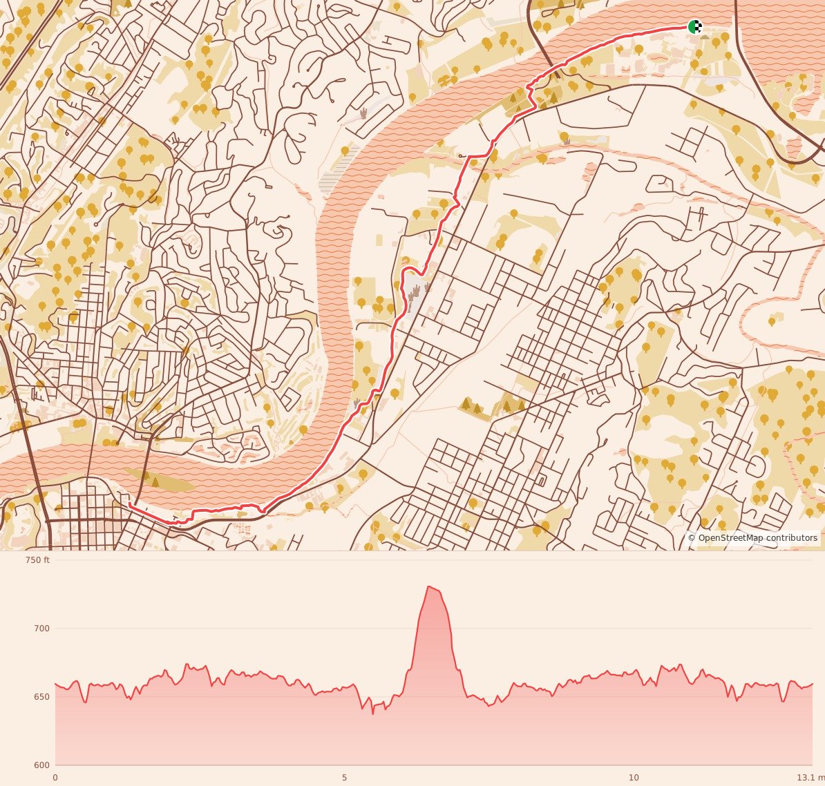 Turkey Trails - Chattanooga - Half Marathon course map and elevation profile
