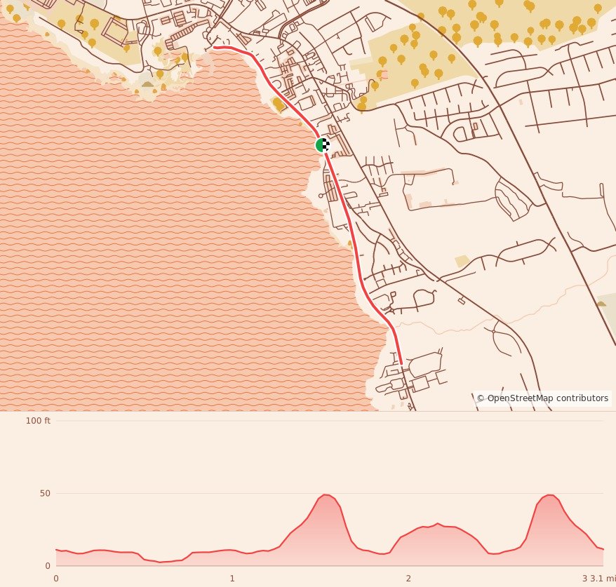 Jingle Bell Beach Run - 5K Run course map and elevation profile