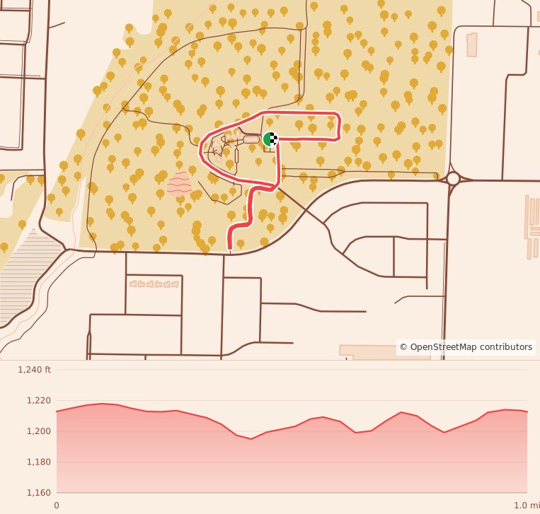 Santa's CHRISTMAS EXPLOSION Run - 1 Mile course map and elevation profile