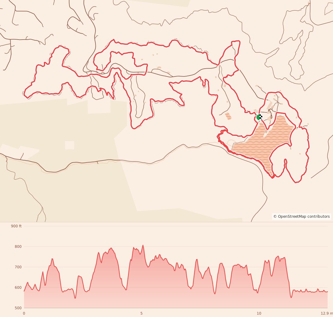 Crooked Creek Ultra Trail Race - Half Marathon (Sunday) course map and elevation profile