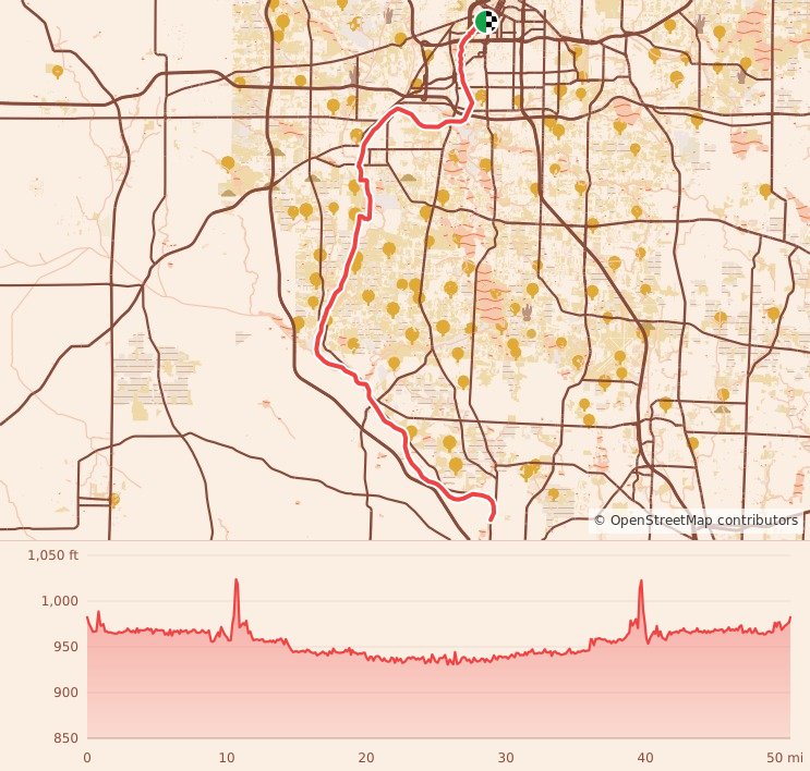 Canal Corridor Endurance Run - 50 Mile Back Half course map and elevation profile