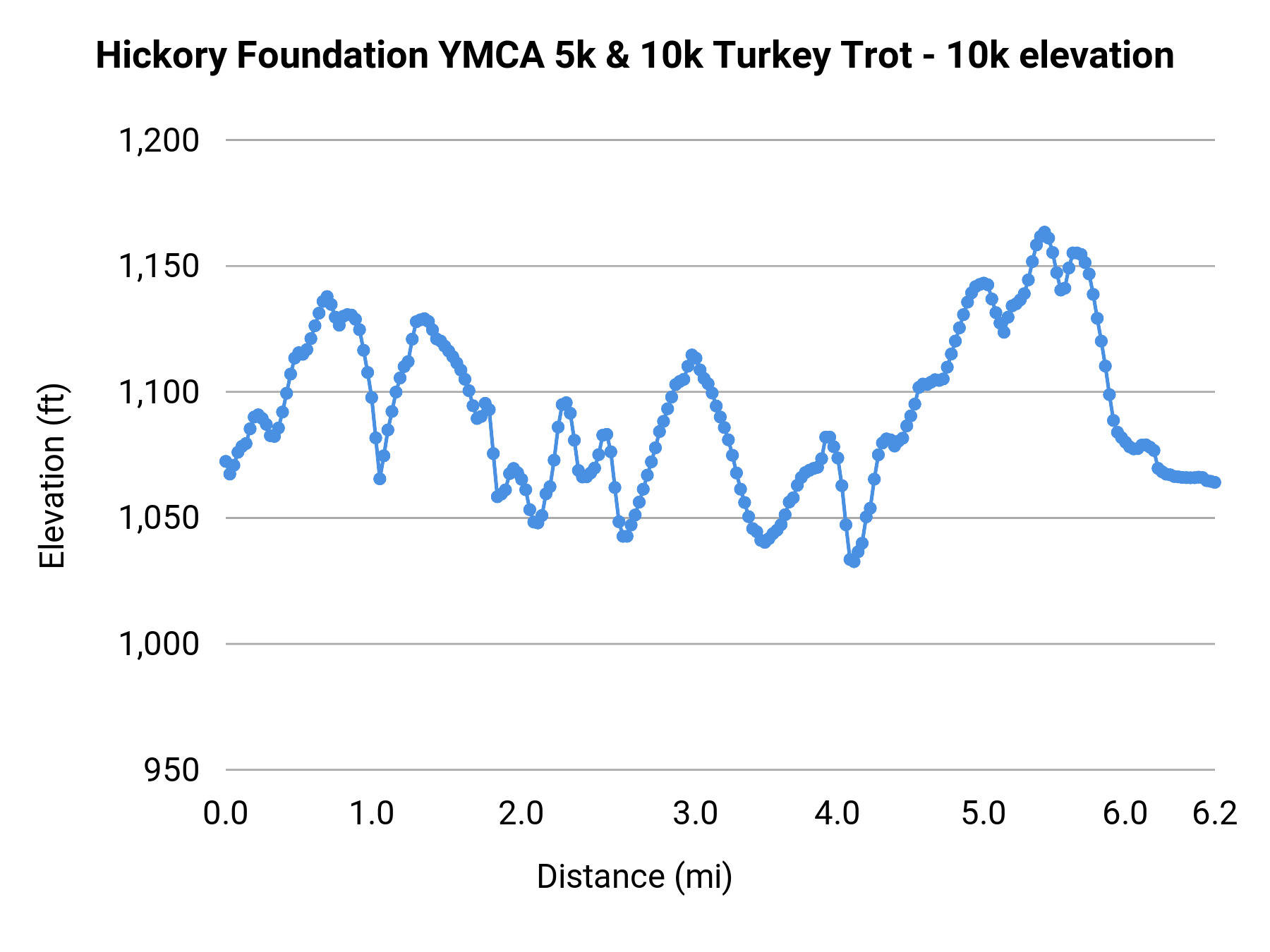 Hickory Foundation YMCA 5k & 10k Turkey Trot - 10k elevation profile
