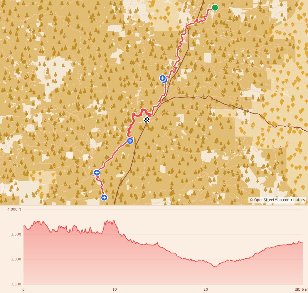 Rogue Gorge - 50K course map and elevation profile