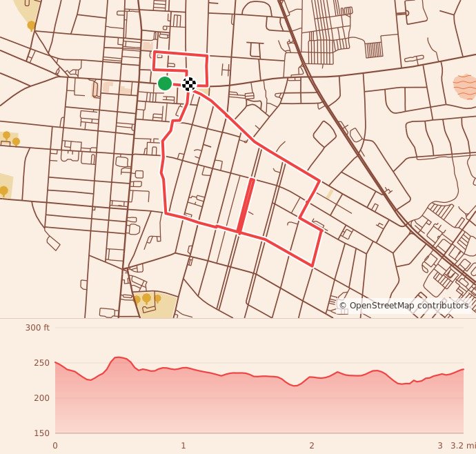 Statesboro 5K Turkey Trot - 5K course map and elevation profile