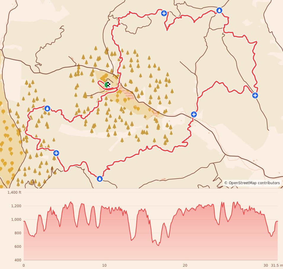 Shawnee Trail Runs - 50K course map and elevation profile